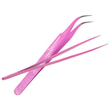 Load image into Gallery viewer, 2pcs Straight+Curved Eyebrow Eyelash Tweezers Nail Art Tools Pink Nipper for Picker Rhinestone Decorations Sticker Tools e311